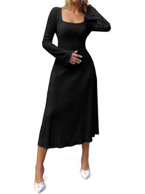 Cozy Long Sleeve Knit Maxi Dress for Women - Fall Sweater Midi Dress